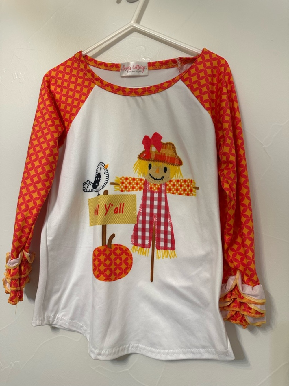 Mud Pie Girls' White & Orange Scarecrow Long Sleeve Tee